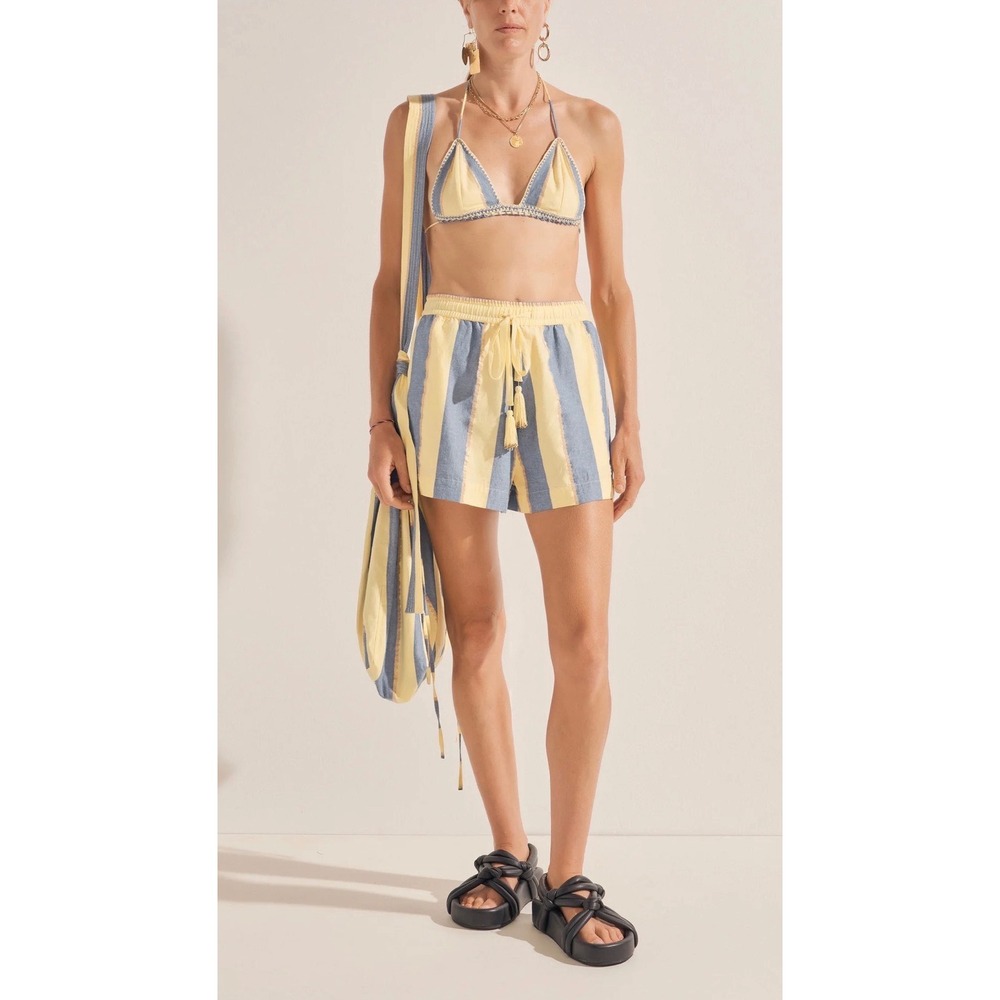 Ilio Nema Hera Xania XS Yellow Blue Striped Cotton Lurex Tassel Shorts